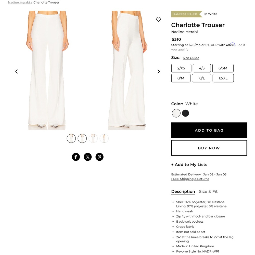 NWT NADINE MERABI Charlotte High Rise Flare Leg Trousers - Picture 4 of 11